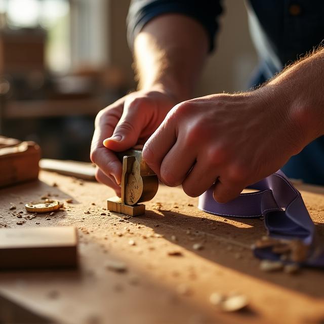 Detalle de madera tallada a mano en el taller de Crepúsculo Madera